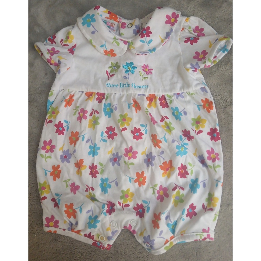 Small Steps Baby Girl Daisy Flower Romper White Floral Peter Pan Collar 0-3M